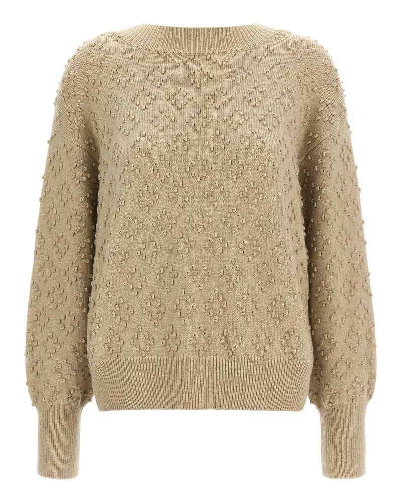 AGNONA Embossed Diamond-Knit Cashmere Blend Sweater — Beige Beige