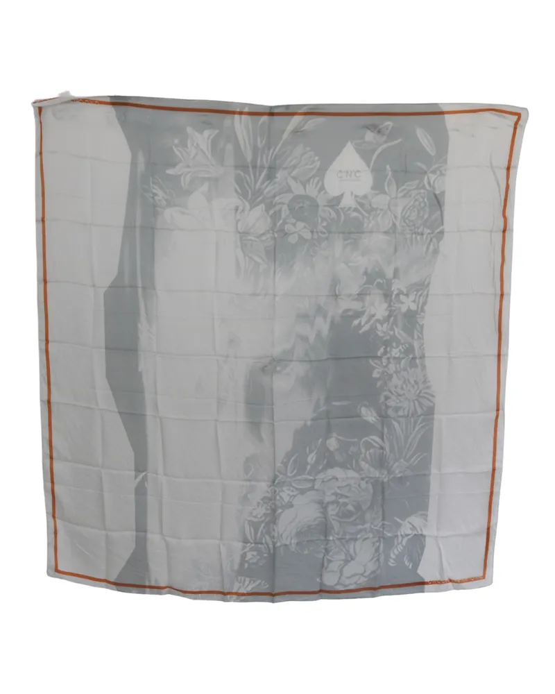CoSTUME NATIONAL Women's Gray Orange Silk Floral Foulard Wrap Scarf Gray