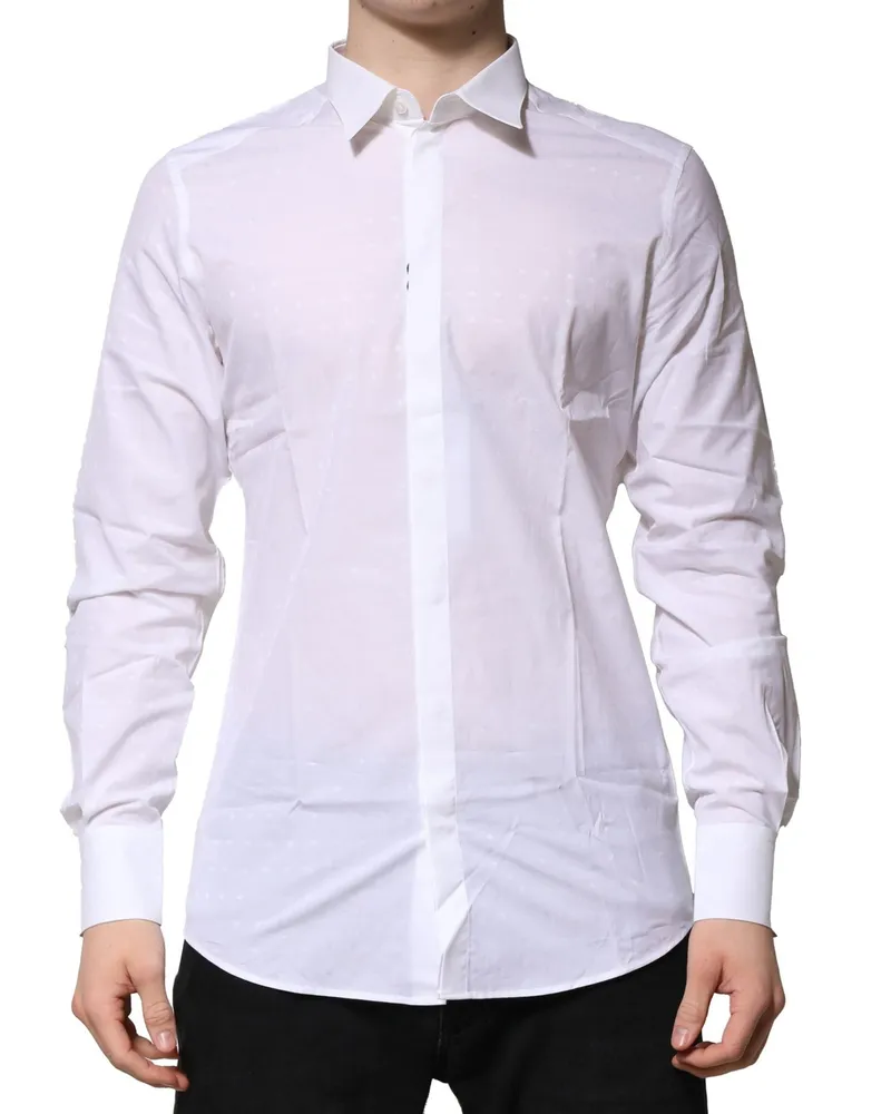 Dolce & Gabbana Men's White Cotton Gold Long Sleeves Formal Shirt White