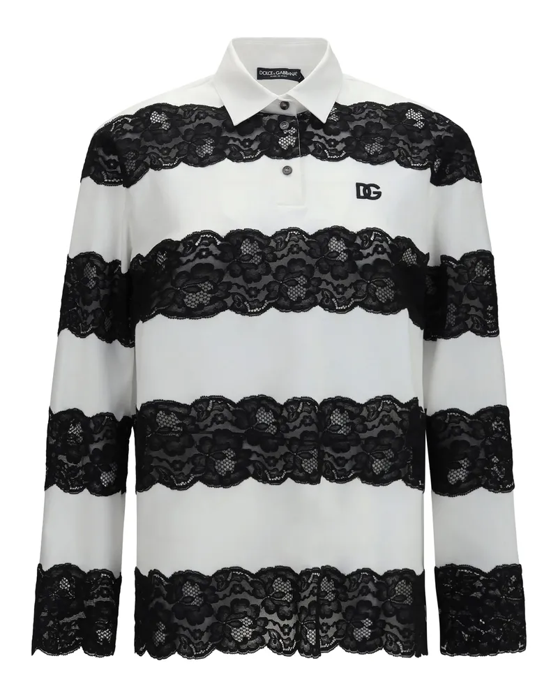 Dolce & Gabbana Lace-Trim Cotton Polo — White White