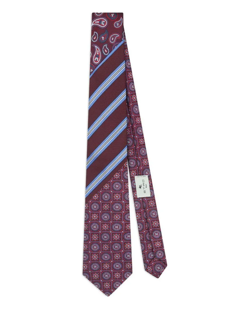 Etro Patchwork Paisley & Striped Silk Tie — Burgundy Burgundy