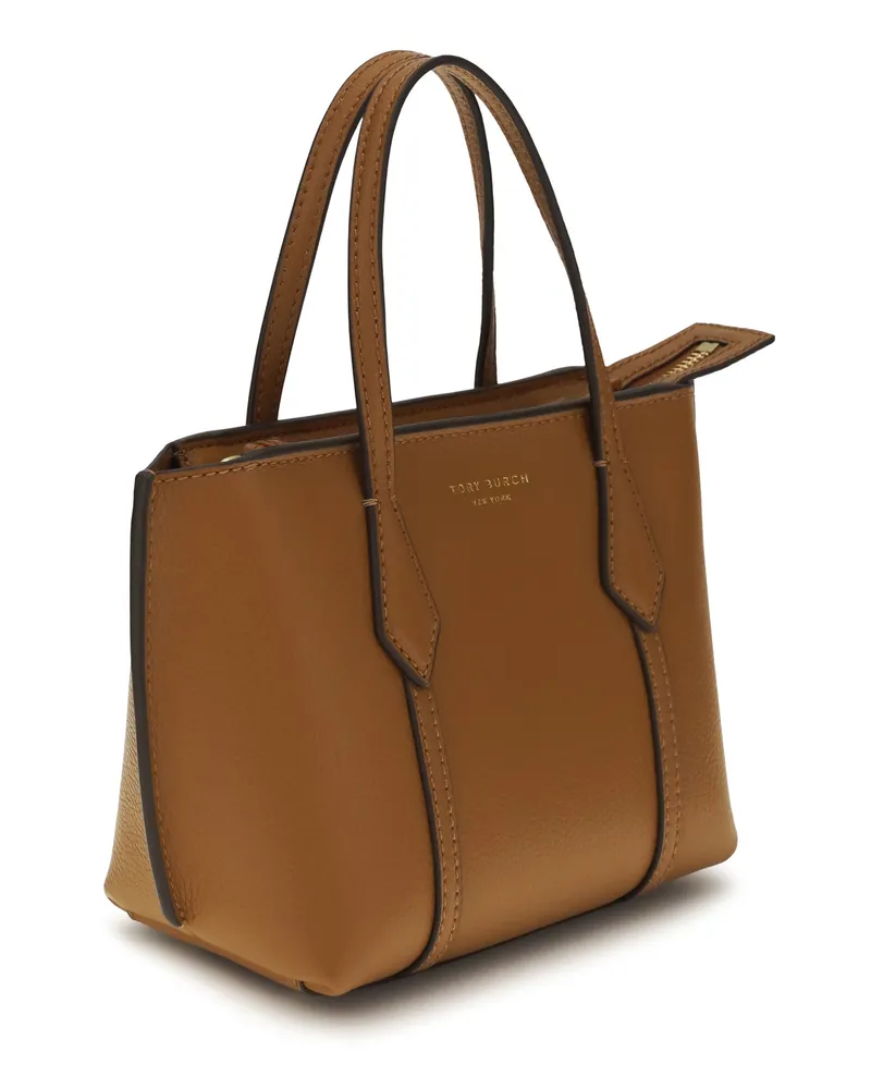 Tory Burch Women's Mini Perry Tote Bag Autumn Brown Calf Leather Bos Taurus Shoulder Brown