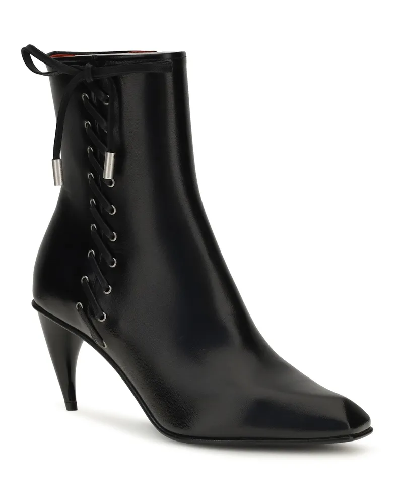 Alexander McQueen Women's Curved-Heel Ankle Boots With Side Lacing Black Black