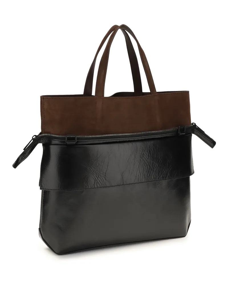 Loewe Men's Tote Bag Small Switch Calfskin Black-Espresso Calf Leather Shoulder Black/espresso Black