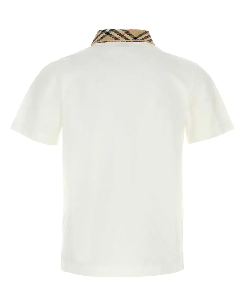 Burberry Men Checkered-Collar Piquet Polo Shirt White Chalk Cotton Chalk
