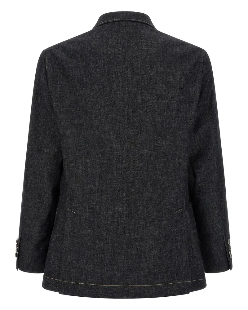 Brunello Cucinelli Double-Breasted Denim Blazer — Charcoal Charcoal