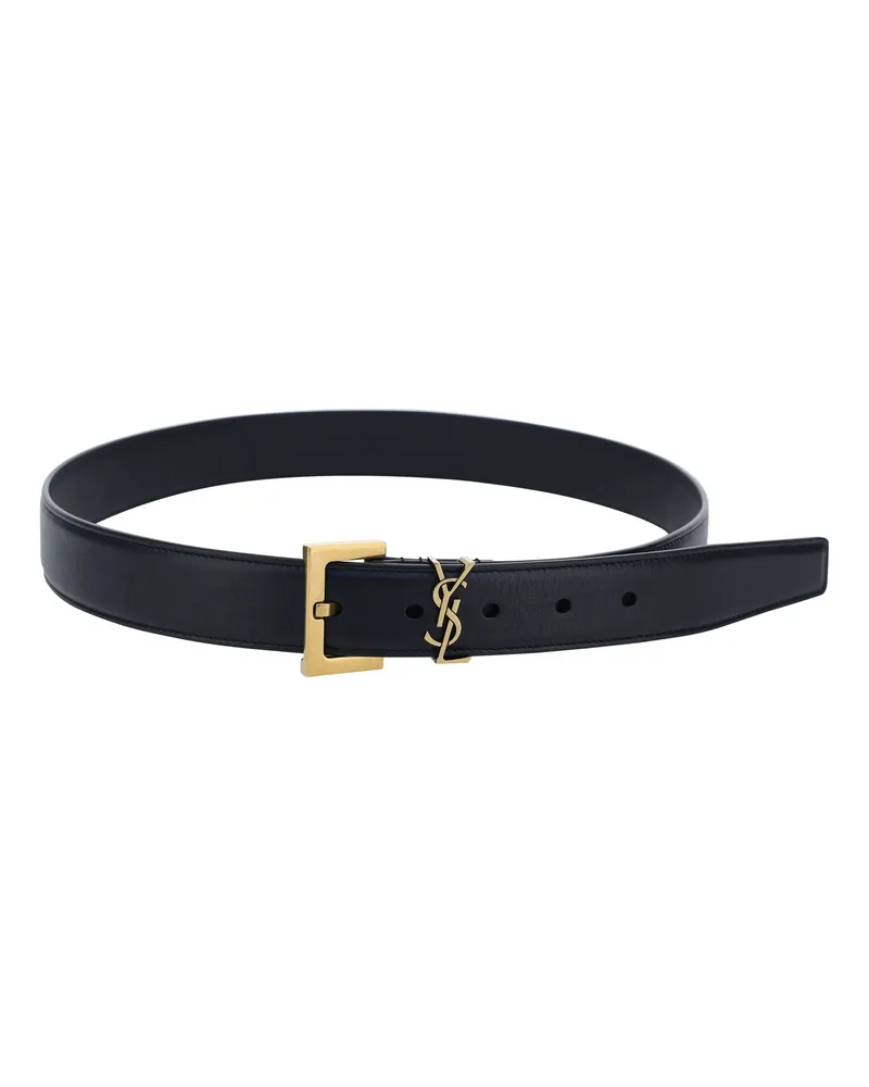 Saint Laurent Women's Leather Belt Nero Calf Bos Taurus E Braces Nero