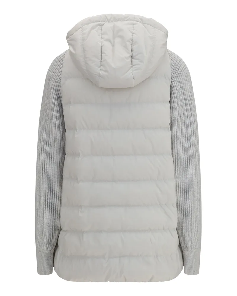 Brunello Cucinelli Women's Long Monili Chain Puffer Jacket Geyser Polyester Down Coat Gray