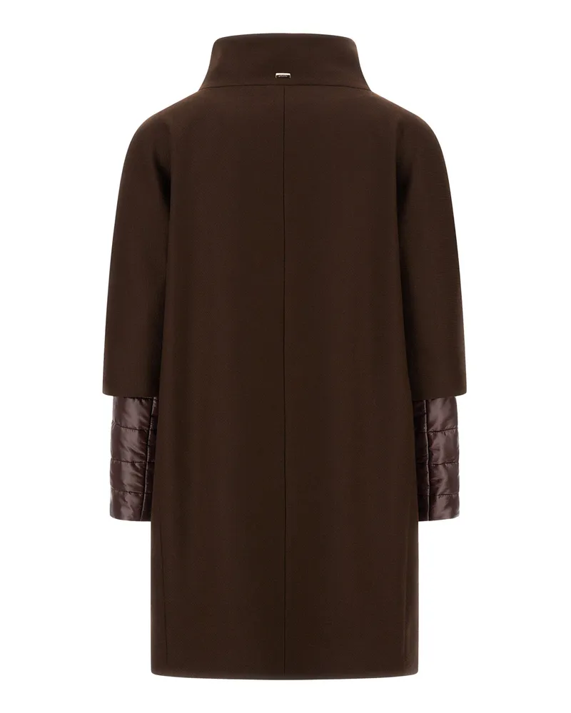 Herno Virgin Wool Twill with Detachable Nylon Bib Coat — Brown Brown