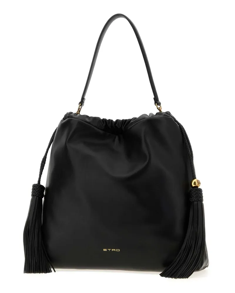 Etro Women's Black Leather Medium Kalispera Bucket Bag Nero Borse A Mano Black