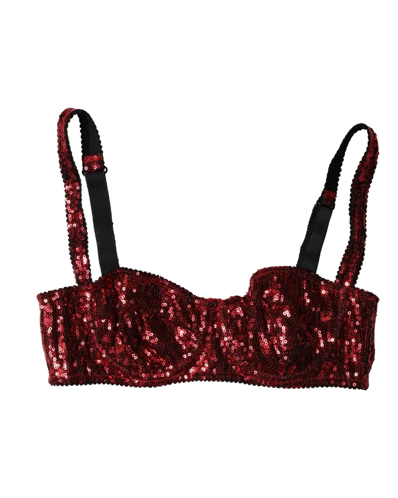 Dolce & Gabbana Women Red Sequined Nylon Balconnet Bra Underwear Clothing Red