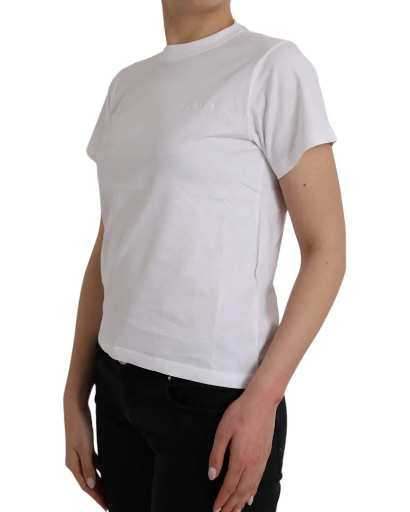 Balenciaga Women White Cotton Crew Neck Short Sleeves T-Shirt White