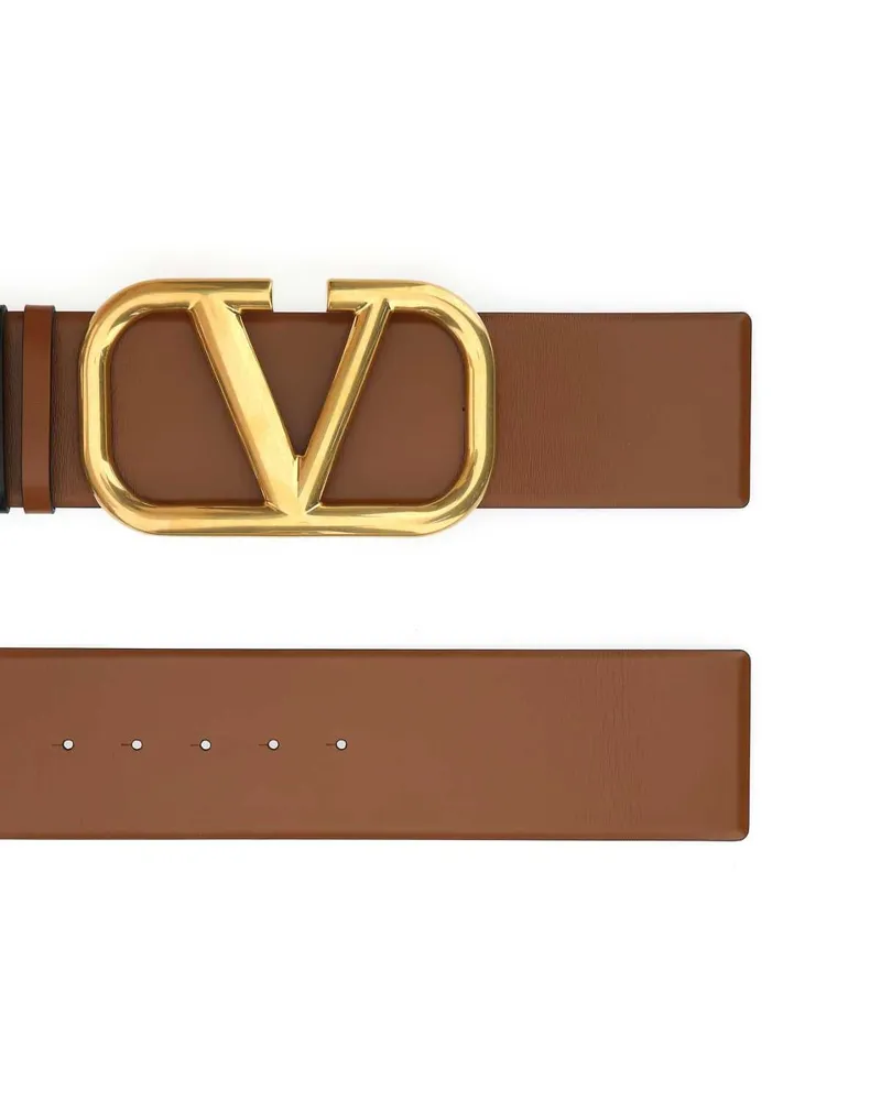 Valentino Garavani Women's Brown Leather Vlogo Signature Reversible Belt Selner Cinture Brown