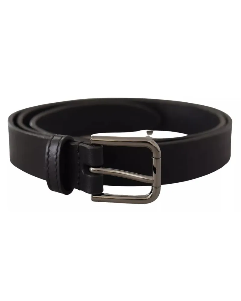 Dolce & Gabbana Men's Black Calf Leather Classic Metal Logo Buckle Belt Black