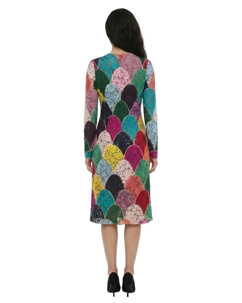 Dolce & Gabbana Scallop-Lace Multicolor Dress — Multicolor Multicolor