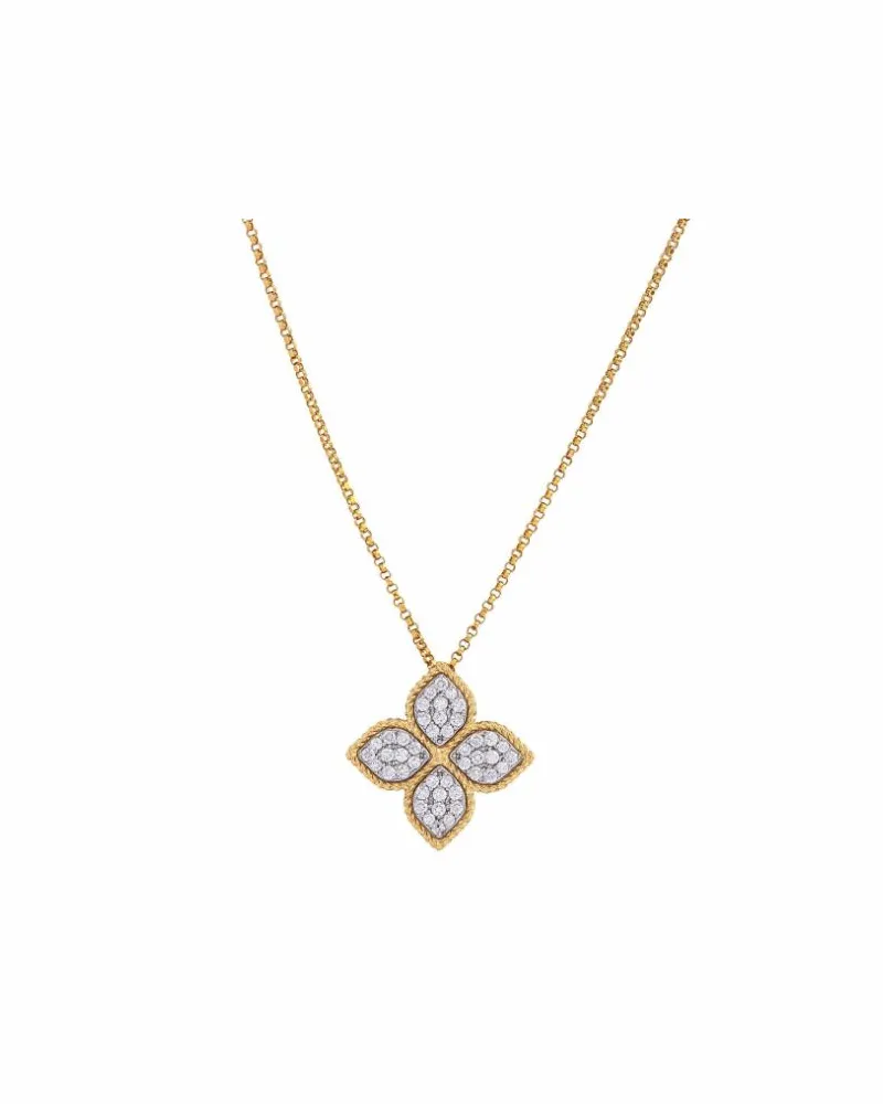 Roberto Coin 18kt Yellow Gold Princess Flower Diamond Pendant Necklace Continuty Gold