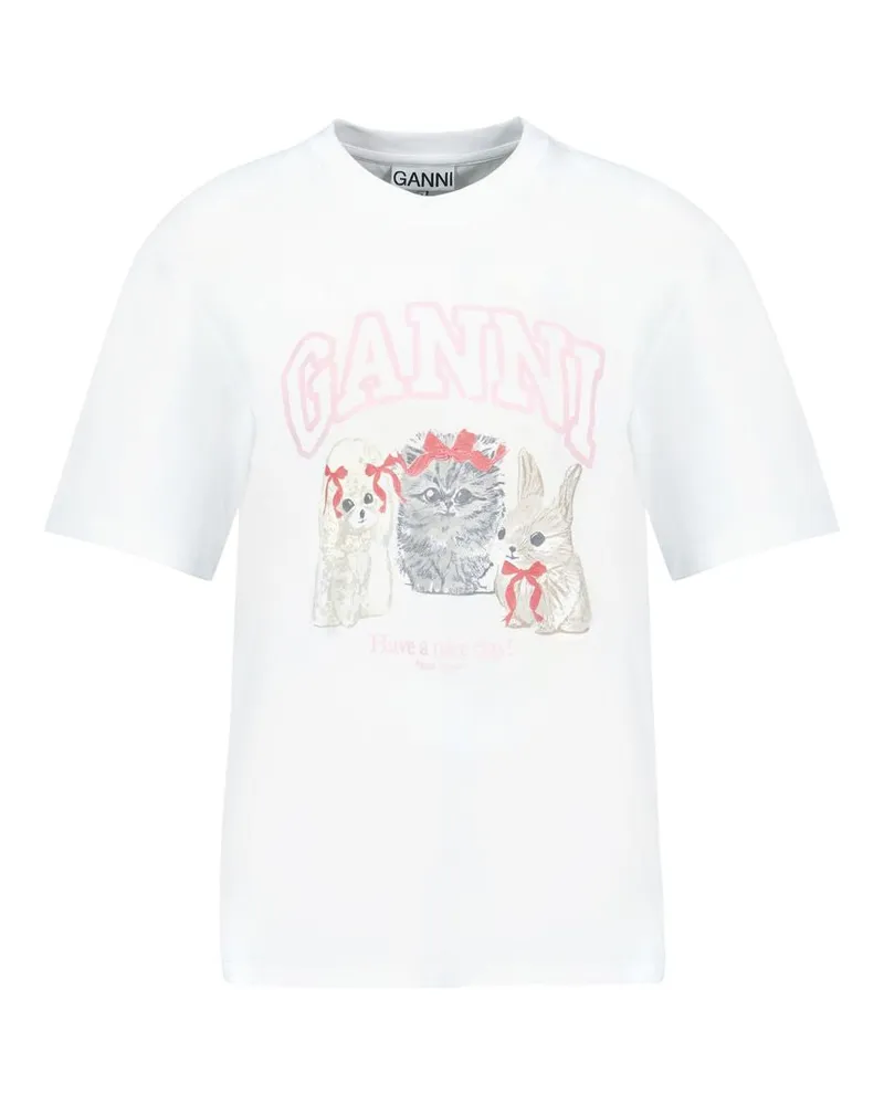 Ganni Women Basic Cotton Jersey Cute Animals T-Shirt -  White Concept-Store Ready-To-Wear White
