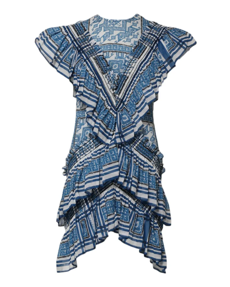 Philosophy Di Lorenzo Serafini Women's Blue Patterned Layered Short Sleeves Mini Dress Blue