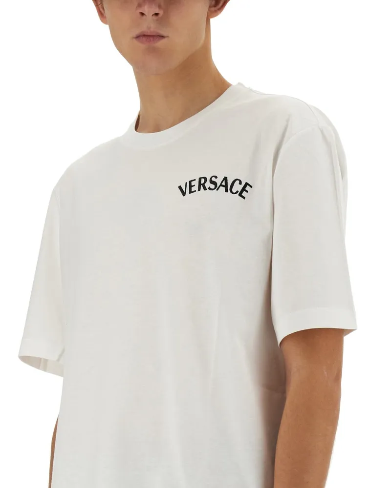 Versace Logo-Embroidered Cotton T-Shirt — White White