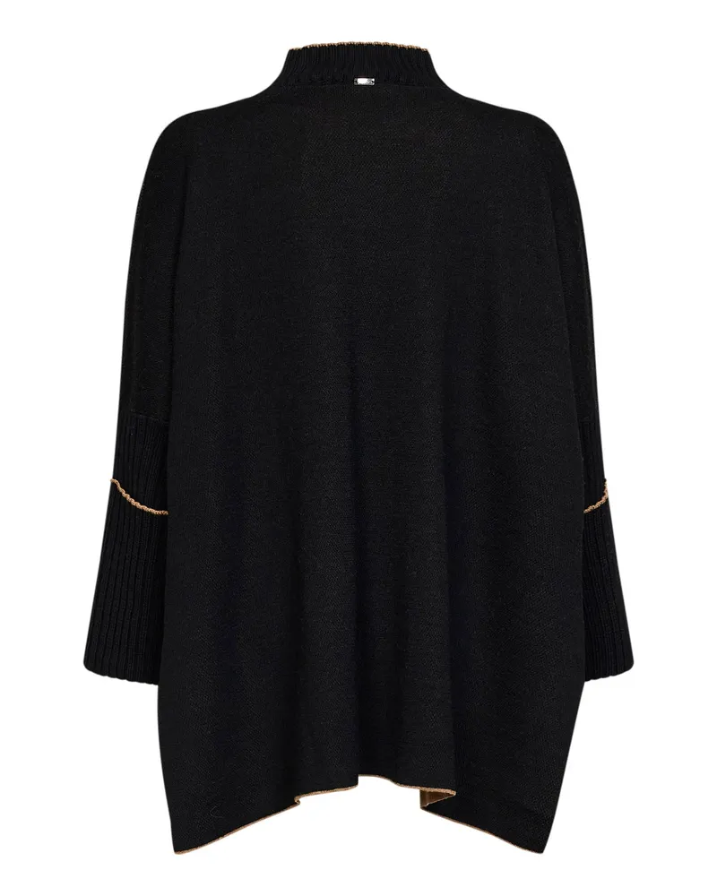 Herno Women Knit Poncho Sweater Black Virgin Wool Black