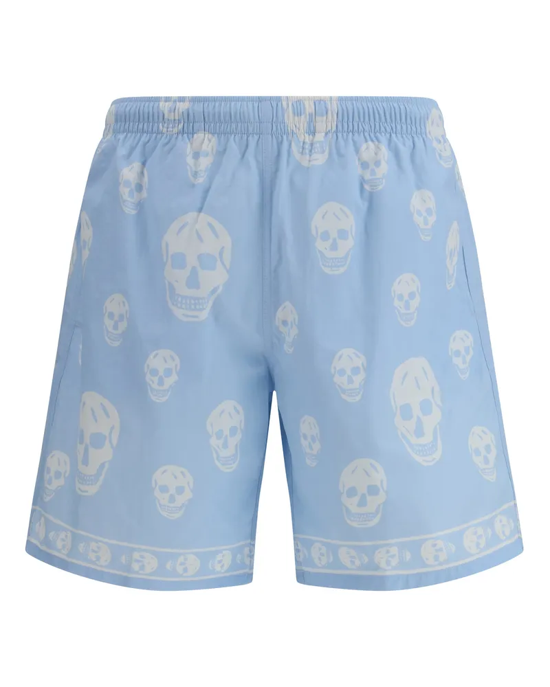 Alexander McQueen Men's Swim Shorts Ice Blue-White Polyamide Bermuda Blue/white Ice