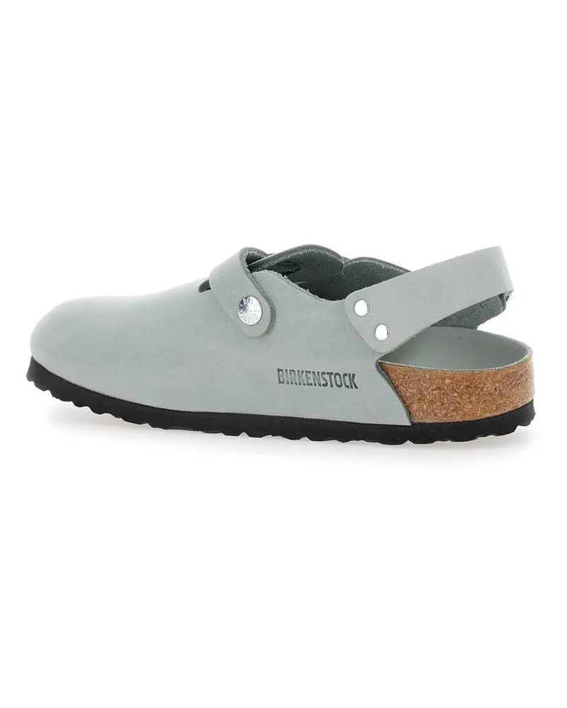 Birkenstock Women's Light Blue Leather Mules With Buckles Gray