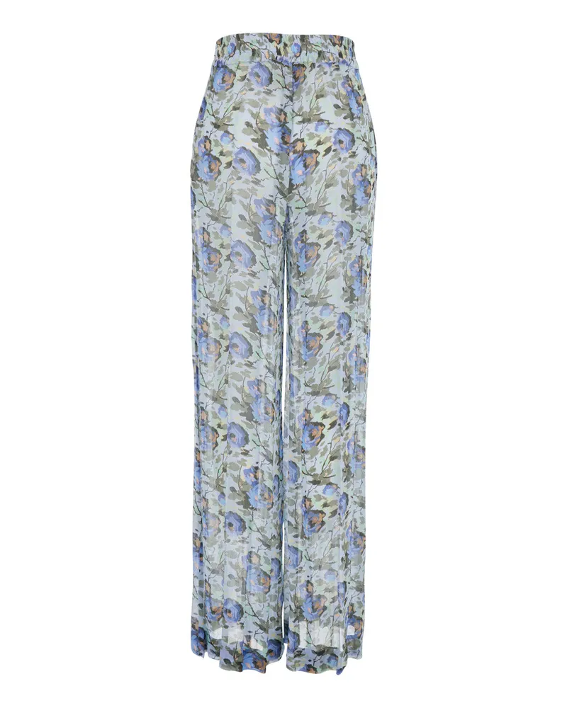 Semicouture Floral-Print Viscose Trousers — Blue Blue