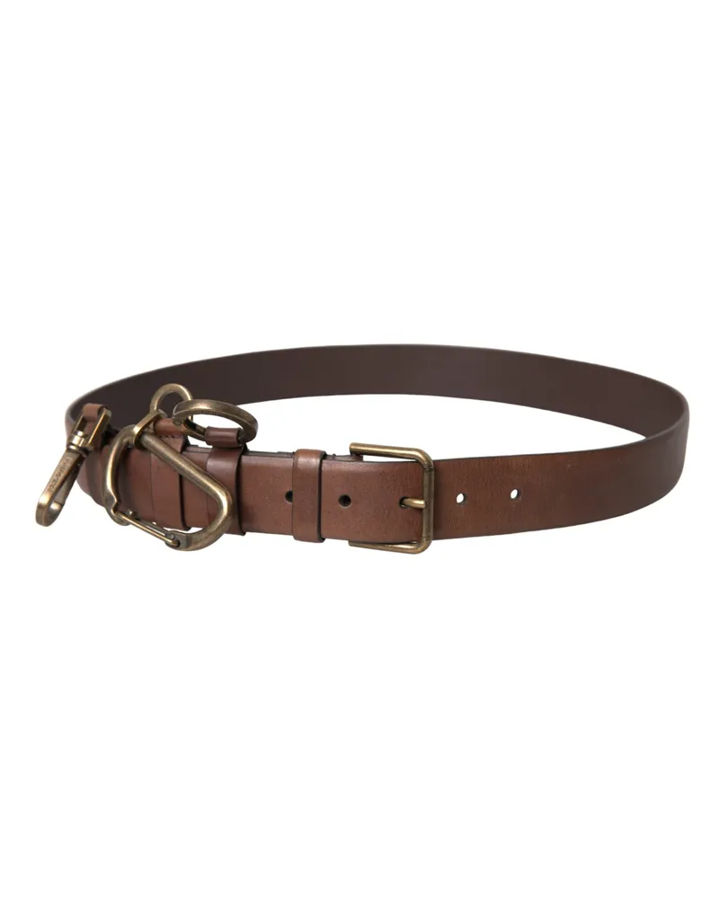 Dolce & Gabbana Brown Calf Leather Gold Metal Buckle Belt Men Brown