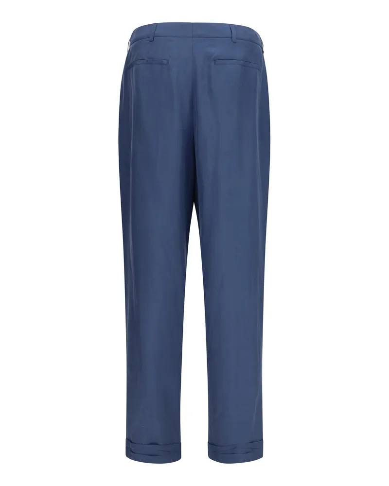Saint Laurent Men's Tailored Pants With Habutai Silk Belt Bluette Trousers Blue