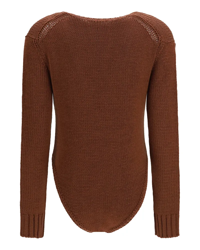 forte_forte Cable-Knit Wool Bodysuit — Brown Brown