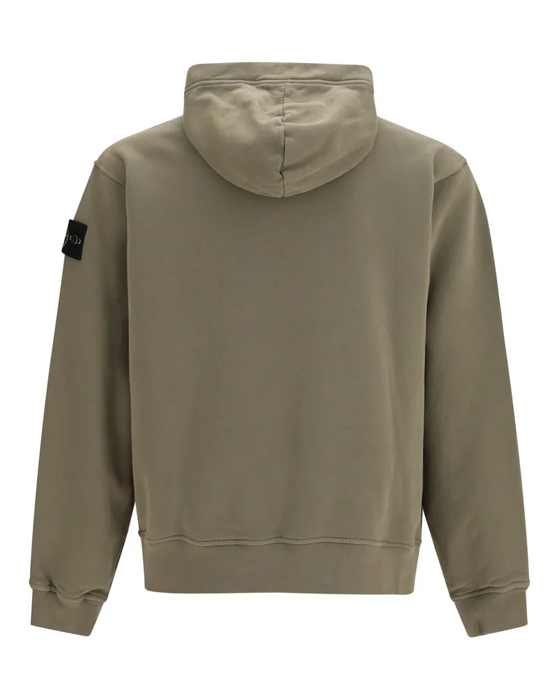 Stone Island Men Hooded Sweatshirt With Front Pocket Military Green Cotton Sweatshirts Sweater Green