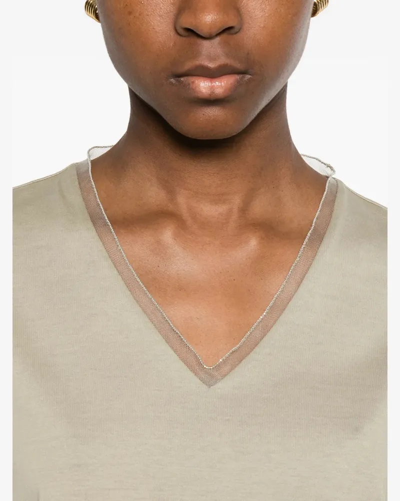 Fabiana Filippi Women's V-Neck Short-Sleeve T-Shirt Ss26 W Beige