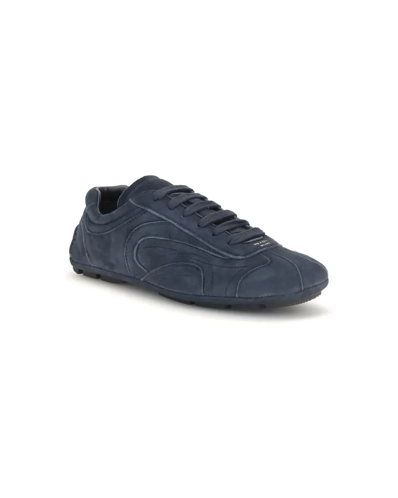 Prada Men's Blue Calf Leather Bos Taurus Athletic Sneakers Blue