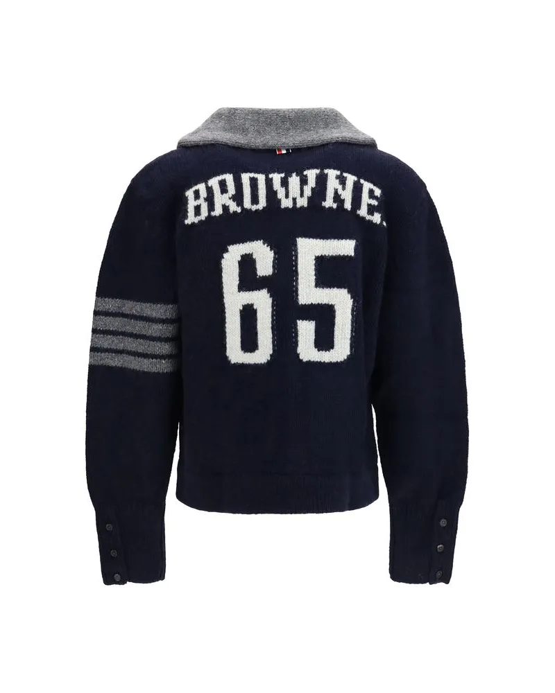Thom Browne Merino Wool with Signature Stripe Cardigan — Navy Navy