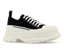 Women's Black Canvas Tread Slick Sneakers Blackwhite