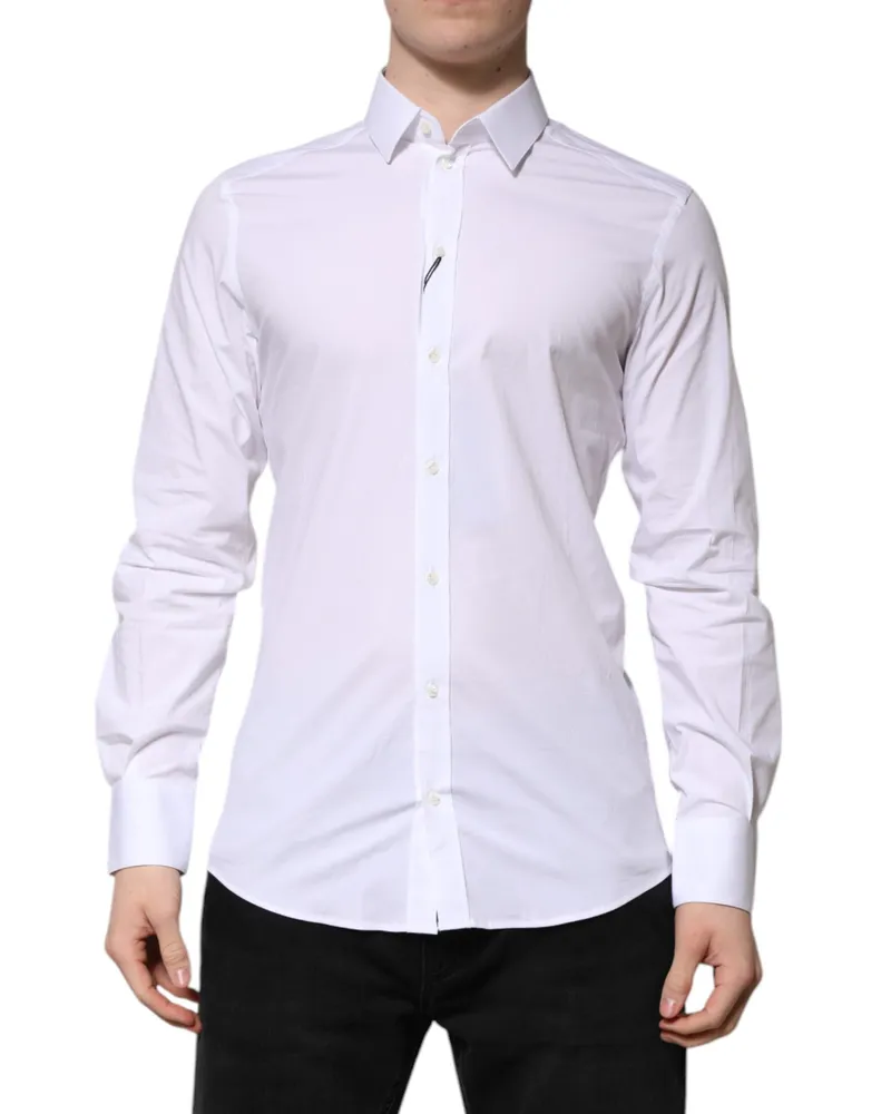 Dolce & Gabbana Men's White Cotton Gold Long Sleeves Formal Shirt Elastane White