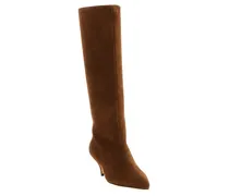 Suede Kitten-Heel Boot — Brown