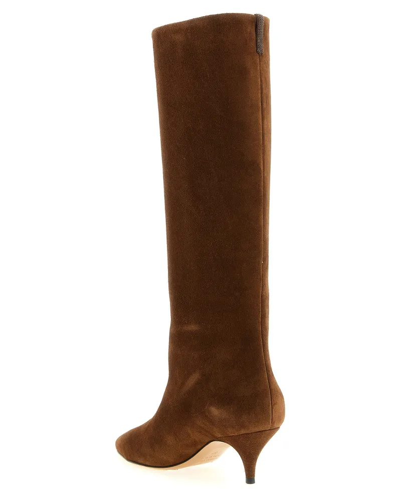 Fabiana Filippi Suede Kitten-Heel Boot — Brown Brown