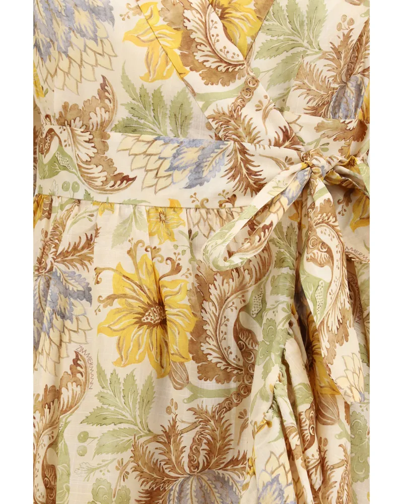 Zimmermann Women's Wrap Mini Dress Daylight Cream Stamp Floral-Cream Cotton Floral/cream Multicolor