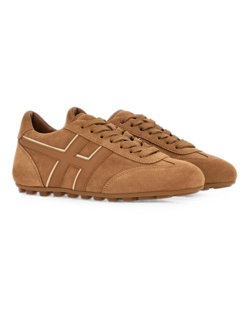 Hogan Logo-Striped Suede Sneakers — Brown Brown