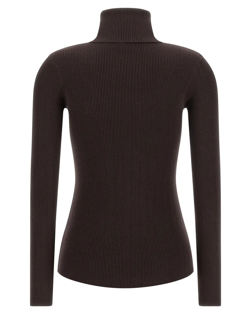 Elisabetta Franchi Ribbed Turtleneck Sweater — Brown Brown