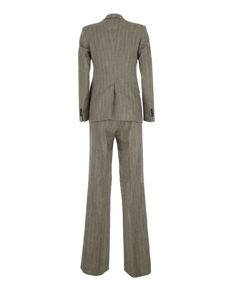 Tagliatore Double-Breasted Tailored Pant Suit — Gray 