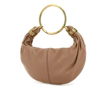 Leather Hobo Shoulder Bag — Beige