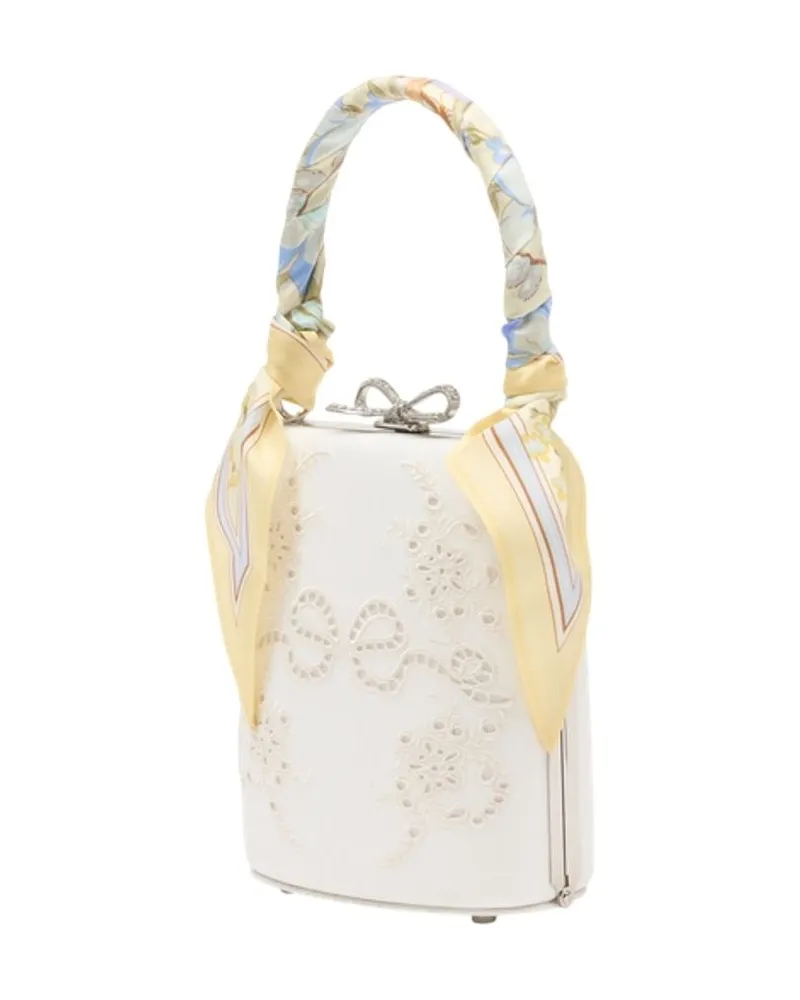 Self-Portrait Women's Floral Mini Bow Bag - Self Portrait Linen Ivory Handbags-Purses Ivory