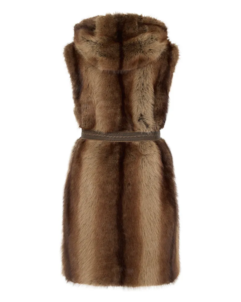 Pinko Faux Fur Hooded Gilet — Beige Beige