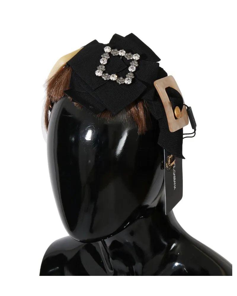 Dolce & Gabbana Women's Clear Crystal Brown Hair Headband Black Cotton Accessory Black