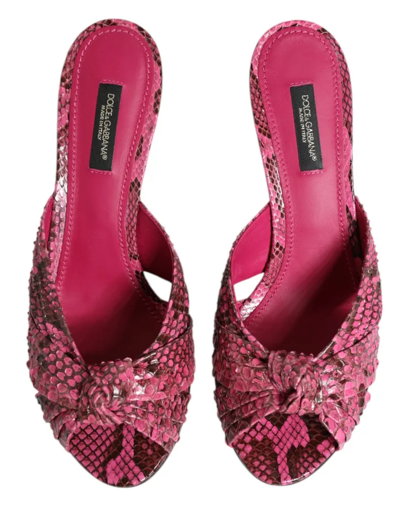 Dolce & Gabbana Women's Pink Leather Heels Slides Sandals Shoes Python Pink