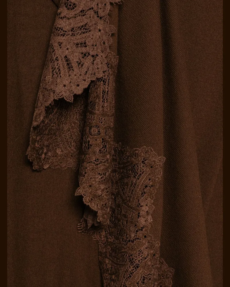 Ermanno Scervino Cashmere with Lace Trim Scarf — Brown Brown