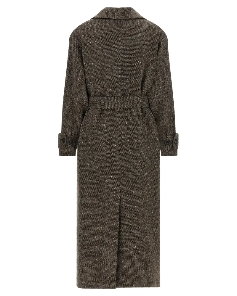 Kiton Chevron Wool Coat — Brown Brown
