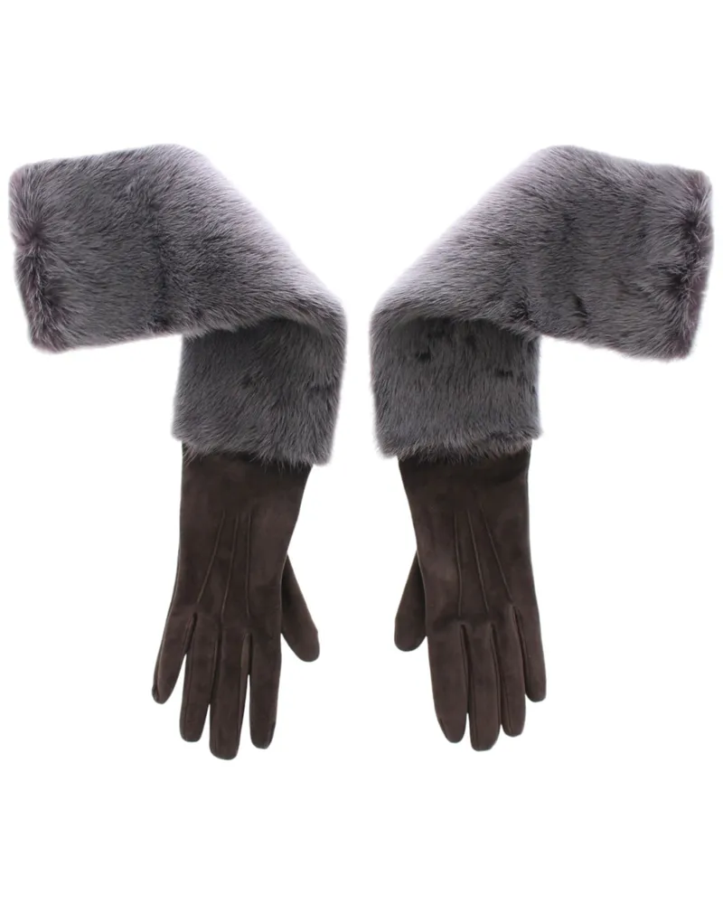 Dolce & Gabbana Women's Gray Mink Fur Lambskin Suede Leather Gloves And Gray